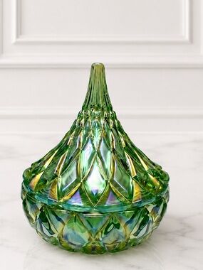 NIB Godinger Hershey's Kiss Candy Jar Iridescent Green